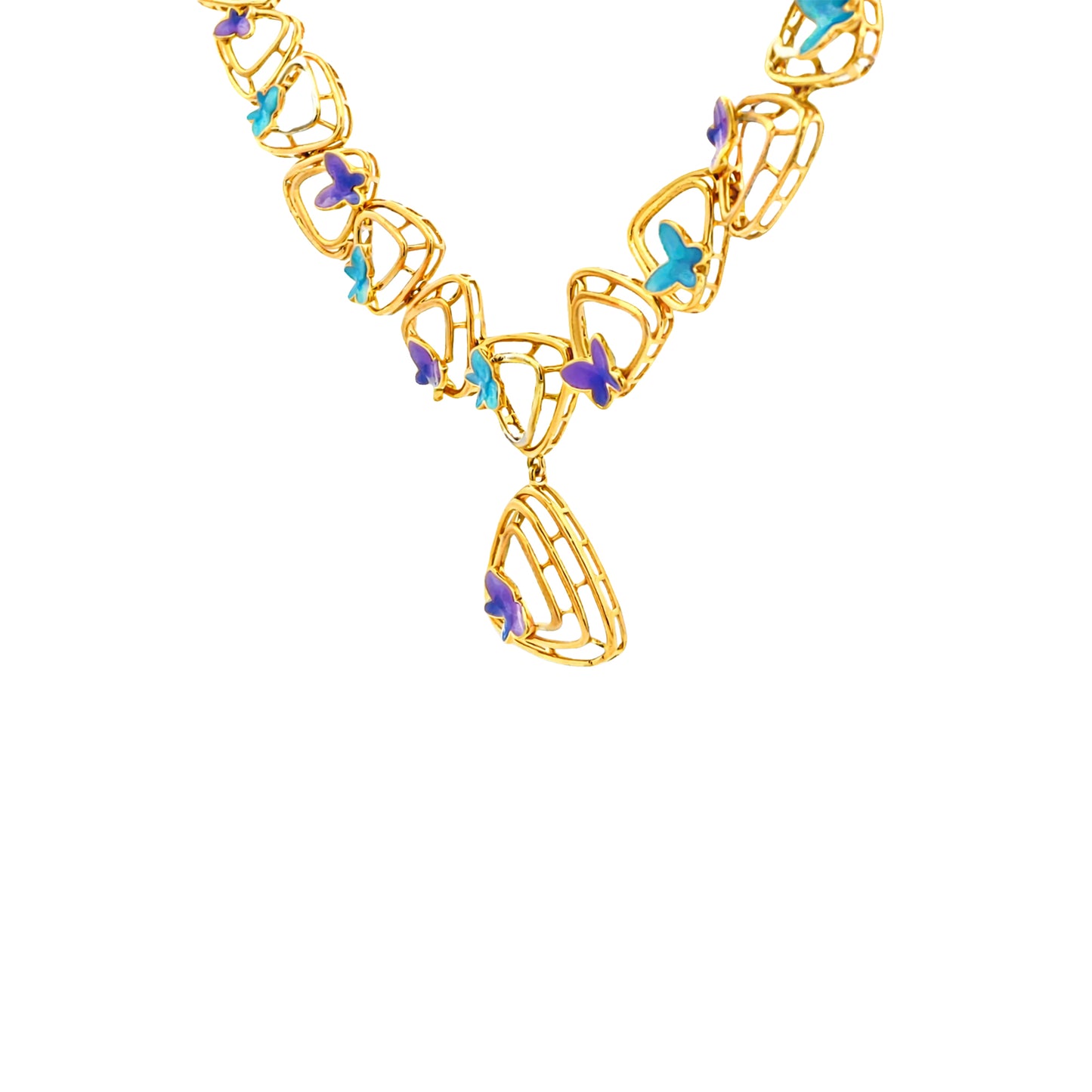 Multi Color Butterfly Link Gold Necklace