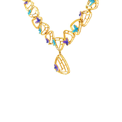 Multi Color Butterfly Link Gold Necklace