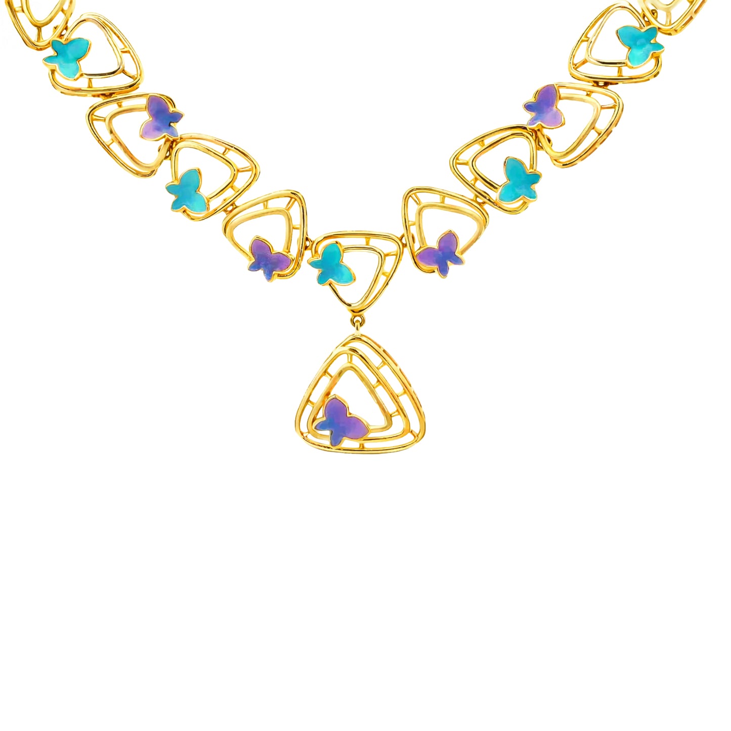 Multi Color Butterfly Link Gold Necklace