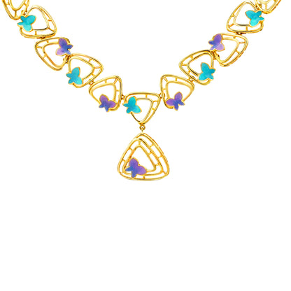Multi Color Butterfly Link Gold Necklace