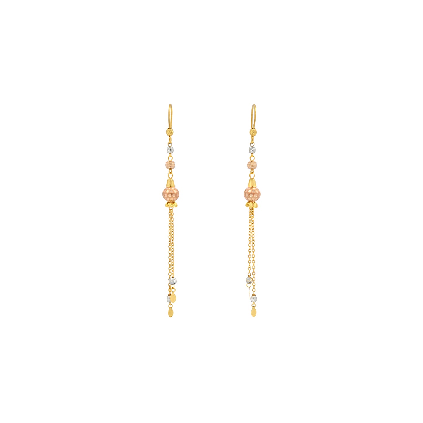 Tri-Tone Bead Tassel Gold Earrings