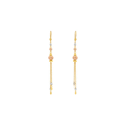 Tri-Tone Bead Tassel Gold Earrings