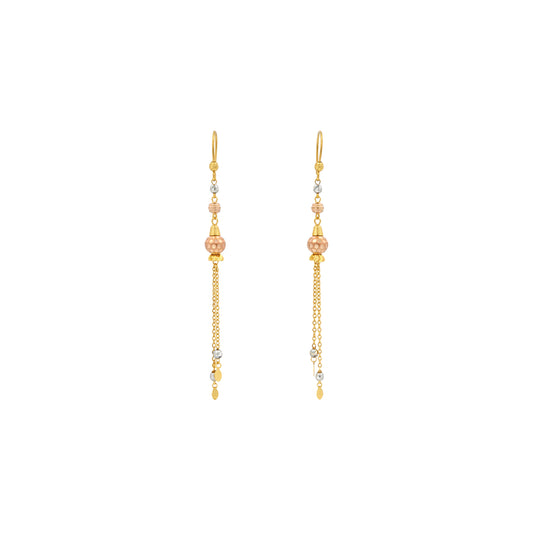 Tri-Tone Bead Tassel Gold Earrings