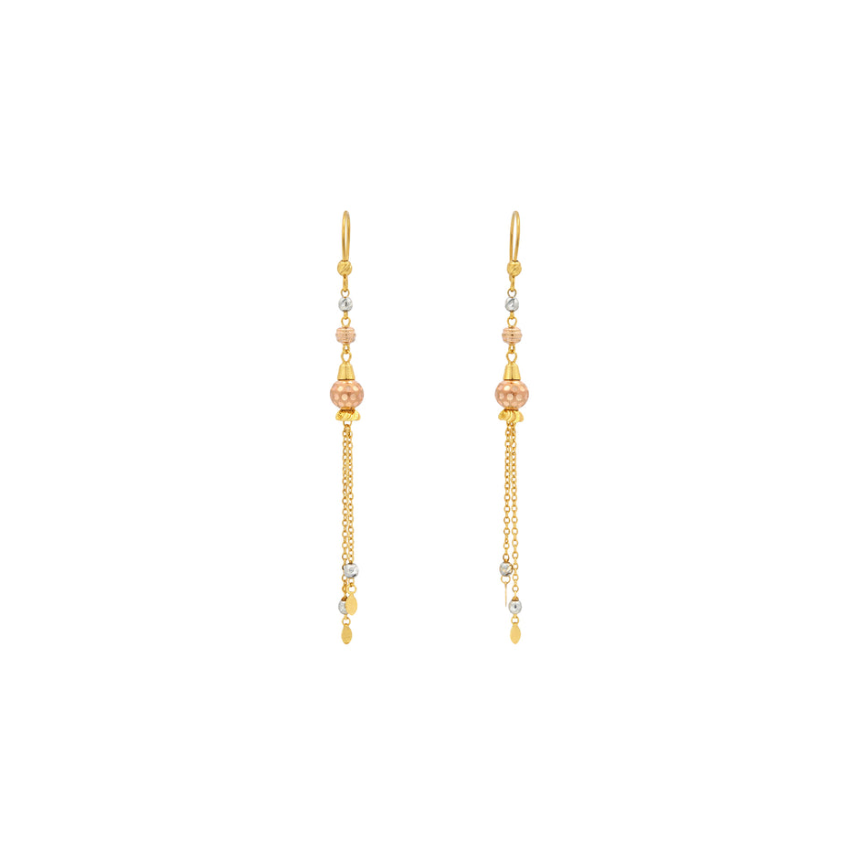 Tri-Tone Bead Tassel Gold Earrings