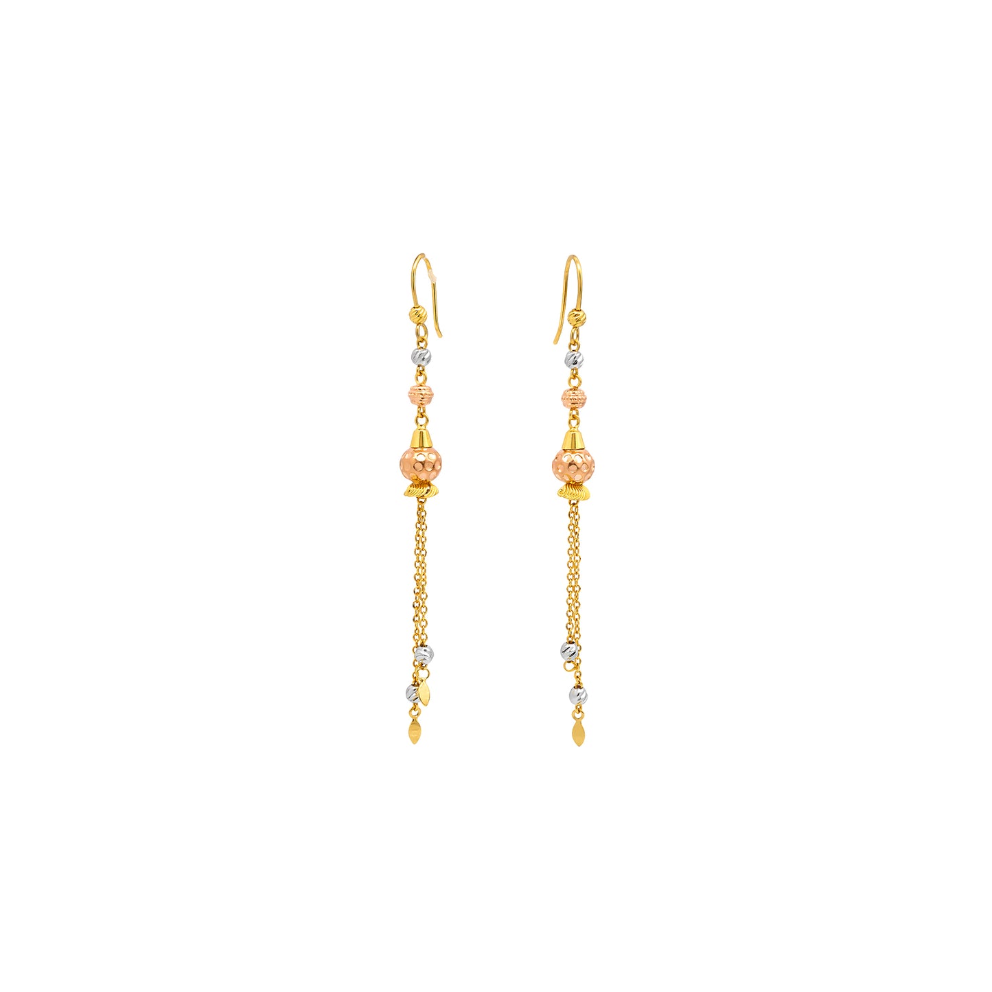 Tri-Tone Bead Tassel Gold Earrings