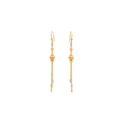 Tri-Tone Bead Tassel Gold Earrings