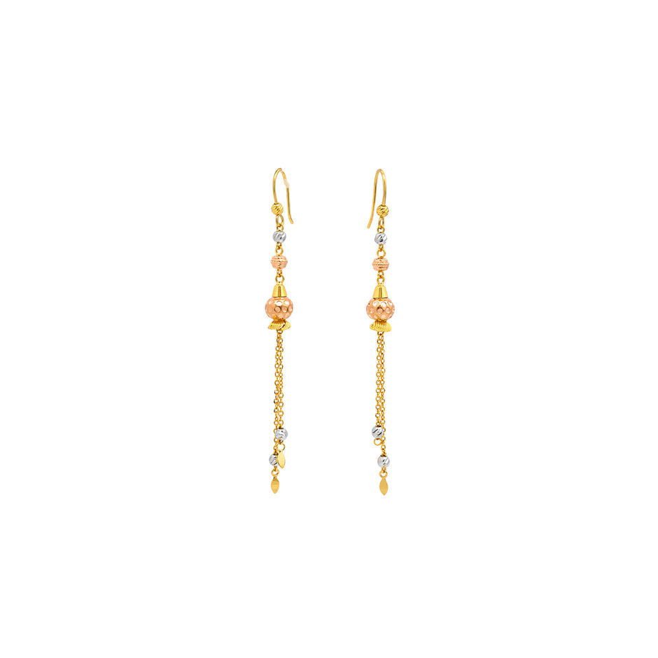 Tri-Tone Bead Tassel Gold Earrings