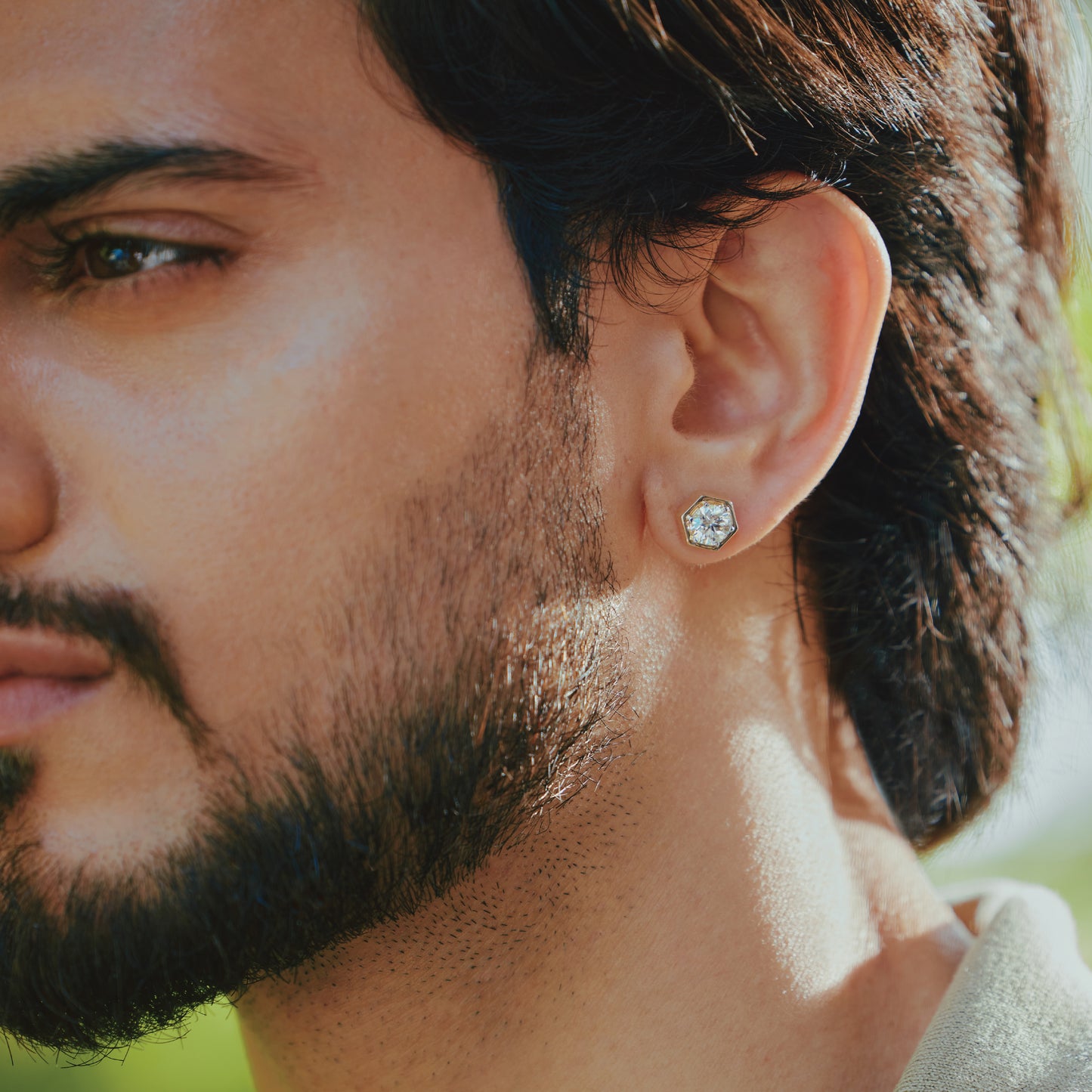 90 Cents Hexadic Solitaire Diamond Men's Ear Stud