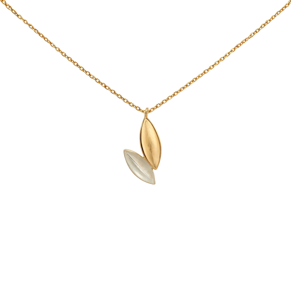 Dual Leaf Drop Gold Pendant