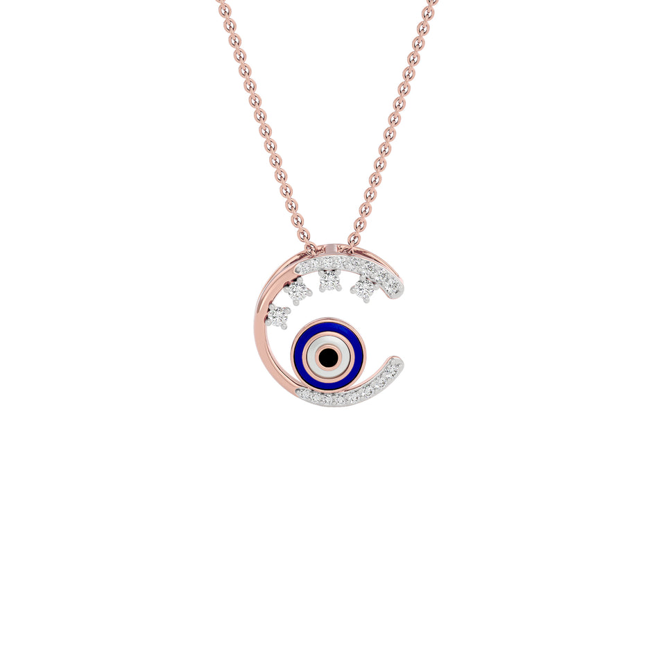 Luna Aura Evil Eye Diamond Pendant 9 KT / Rose Gold