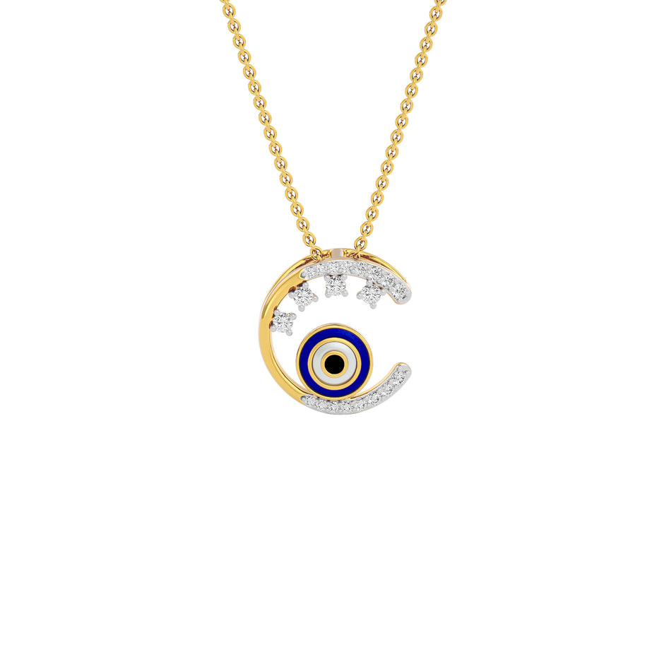 Luna Aura Evil Eye Diamond Pendant 9 KT / Yellow Gold