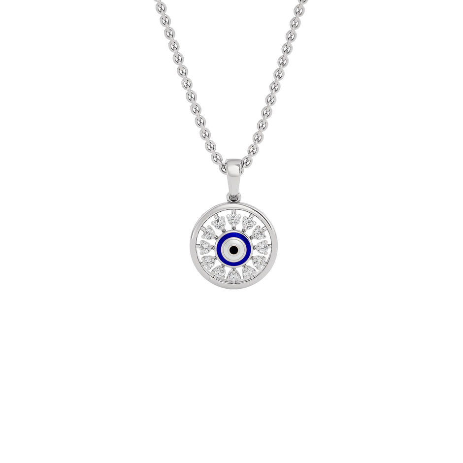 Twilight Dime Evil Eye Diamond Pendant 9 KT / White Gold