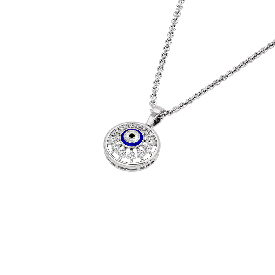Twilight Dime Evil Eye Diamond Pendant 9 KT / White Gold