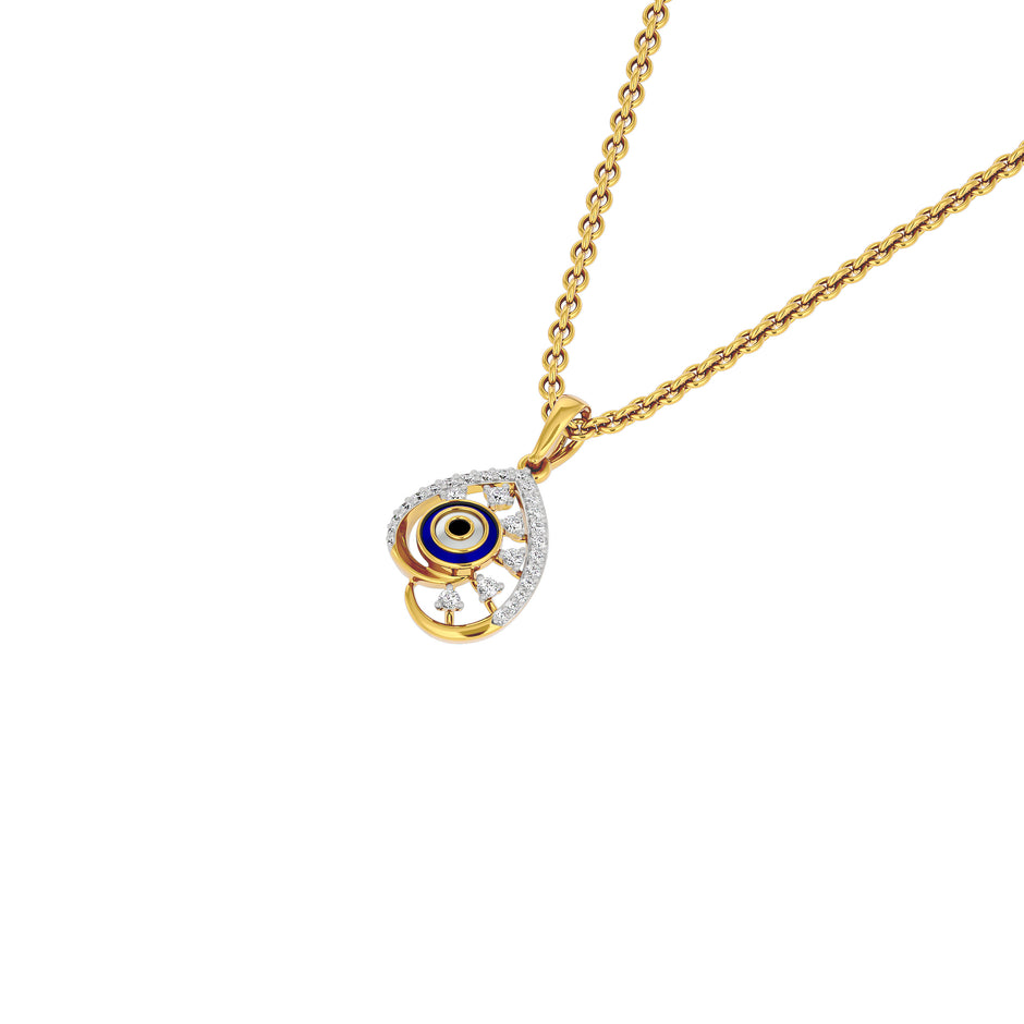 The Curvey Pearlet Evil Eye Diamond Pendant 9 KT / Yellow Gold