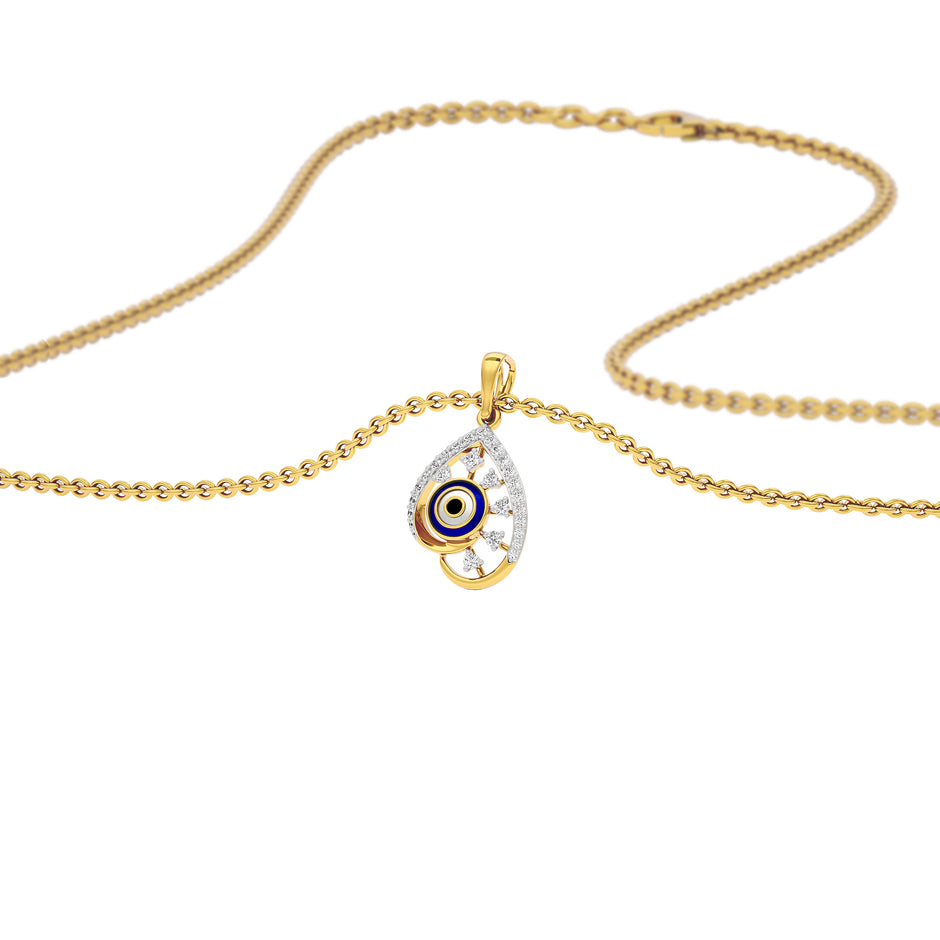The Curvey Pearlet Evil Eye Diamond Pendant 9 KT / Yellow Gold