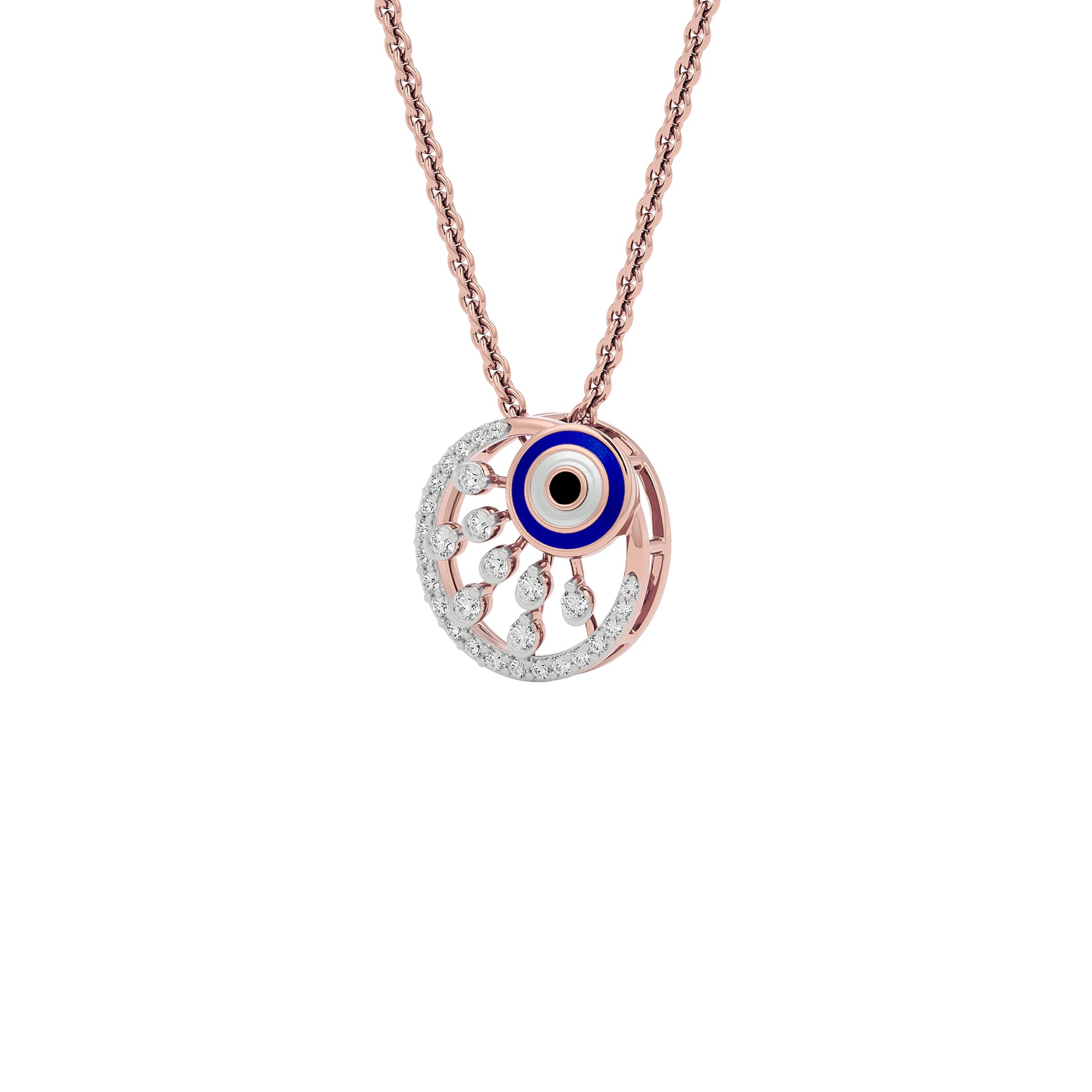 Cornered Brilliance Evil Eye Diamond Pendant 9 KT / Rose Gold