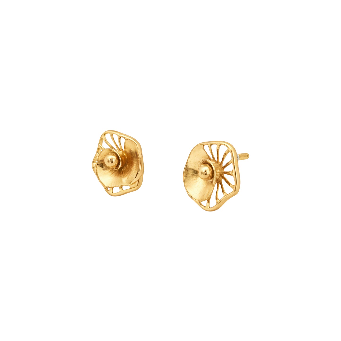Textured Bloom Disc Gold Stud Earrings