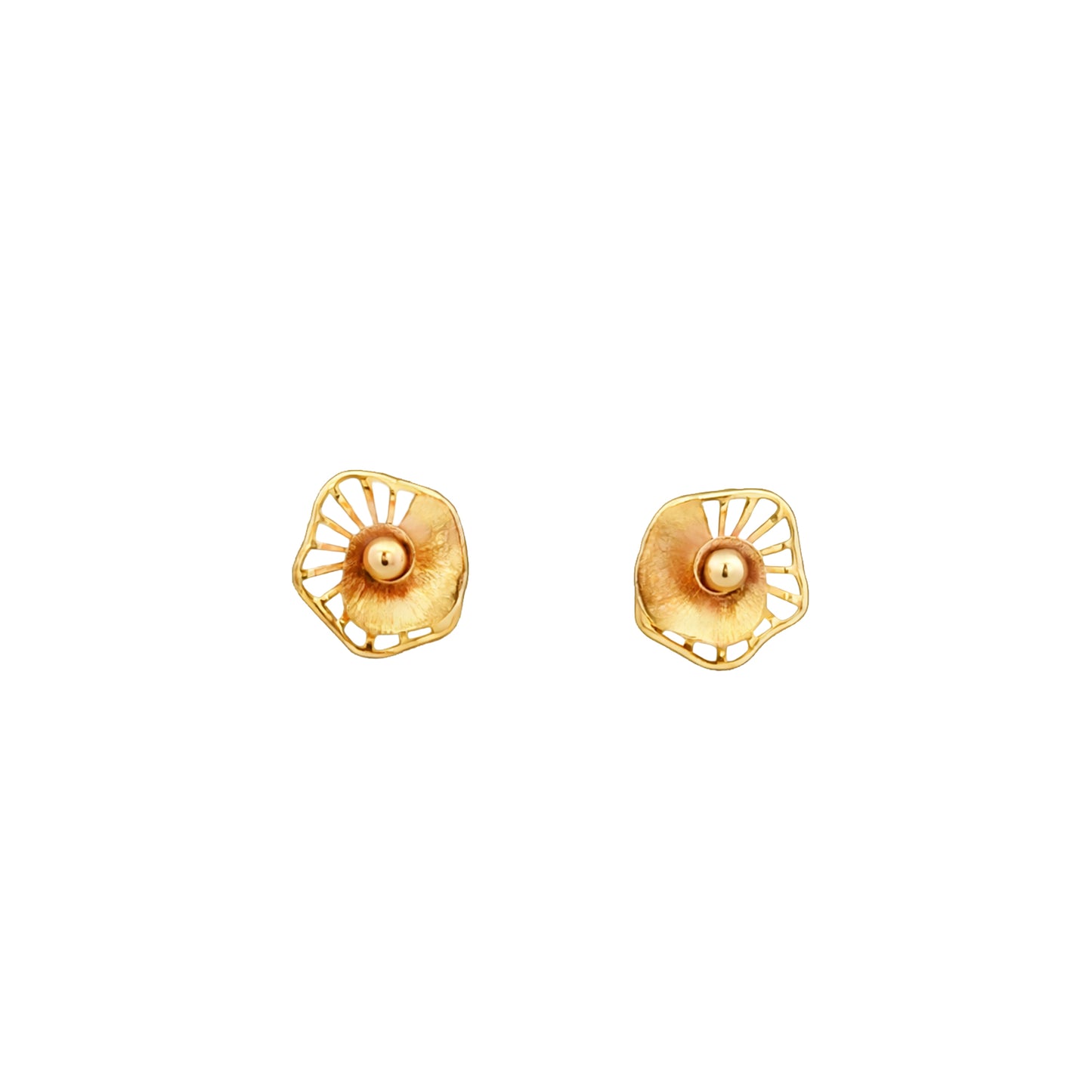 Textured Bloom Disc Gold Stud Earrings