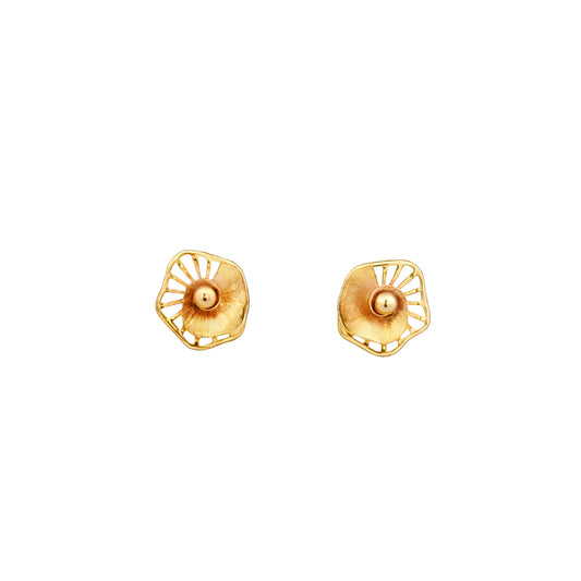 Textured Bloom Disc Gold Stud Earrings