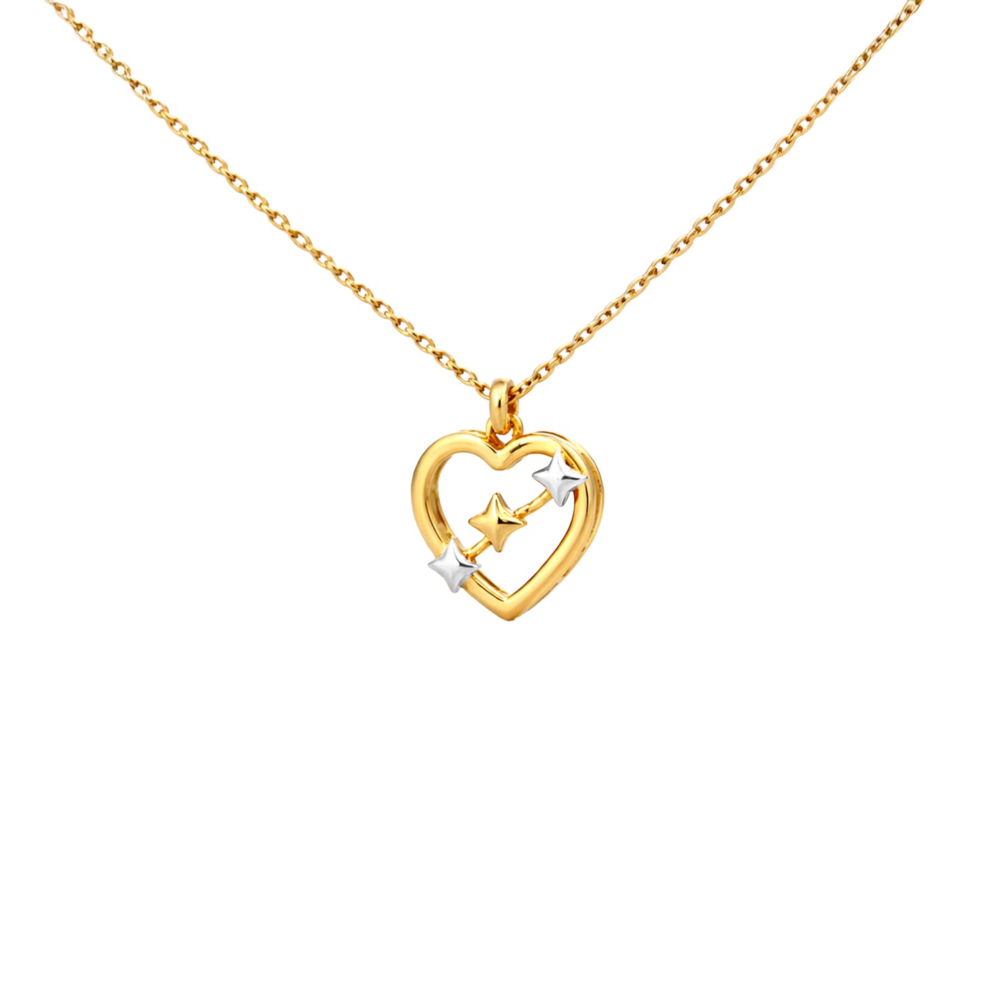 Star Accent Open Heart Gold Pendant