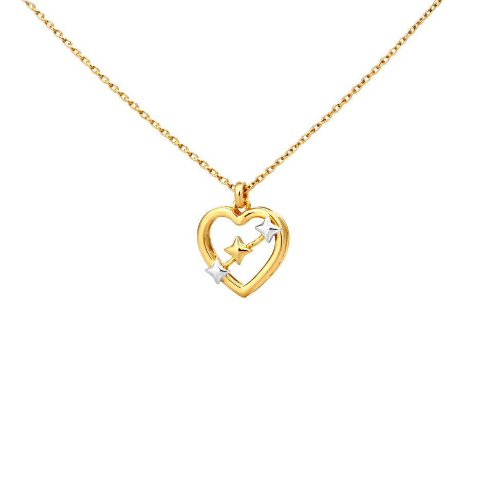 Star Accent Open Heart Gold Pendant
