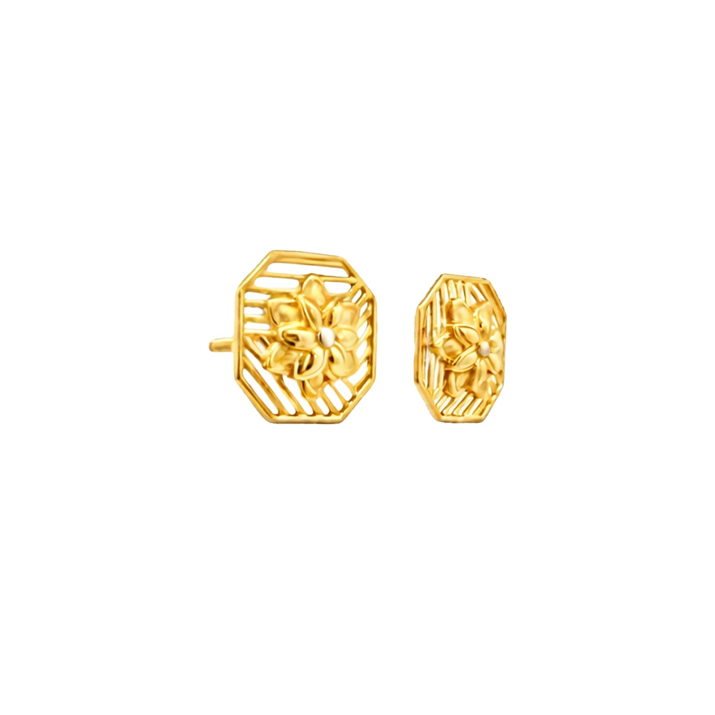 Octagonal Floral Gold Earrings