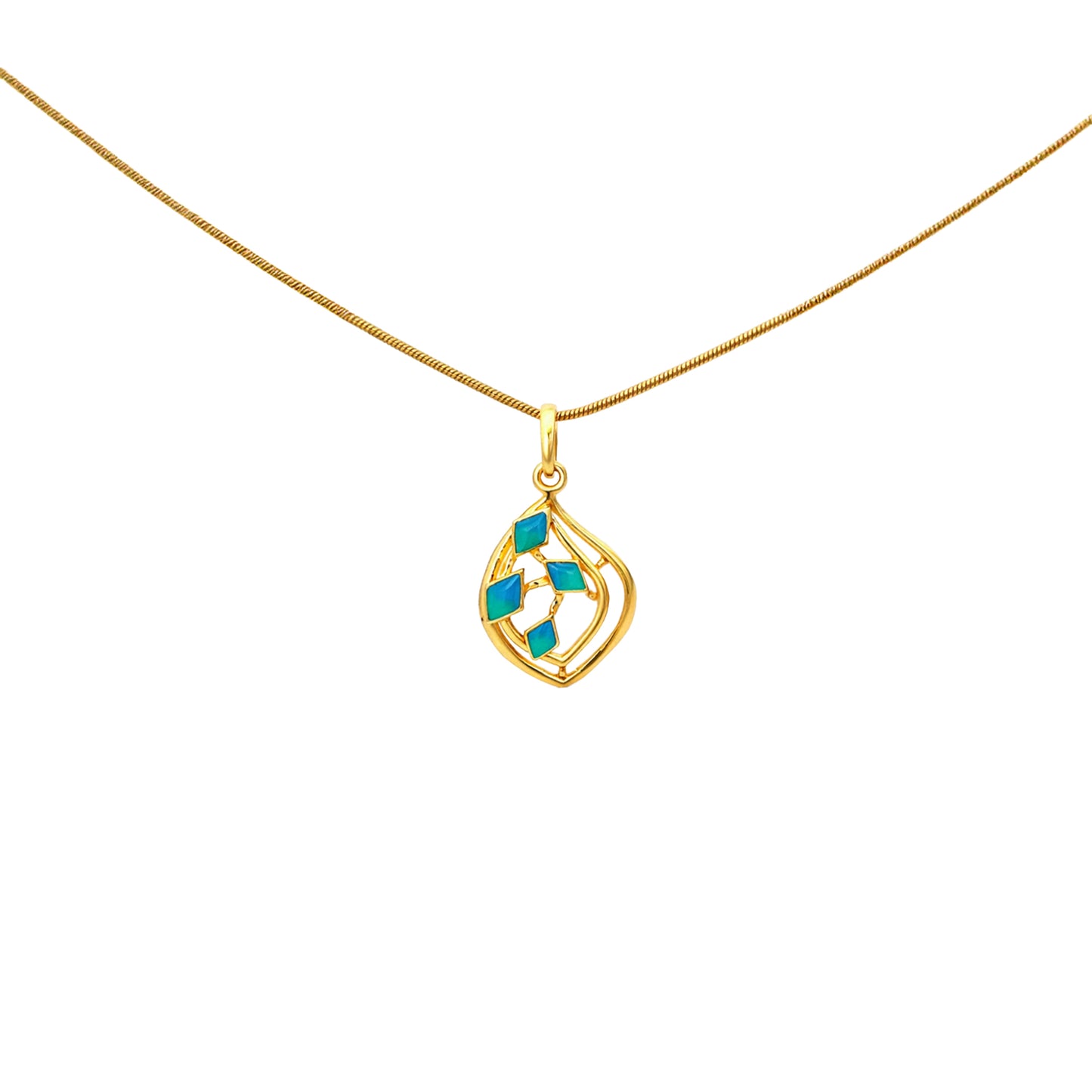 Geometric Turquoise Gold Pendant