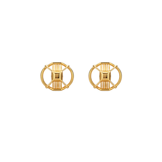 Architectural Grid Gold Earrings