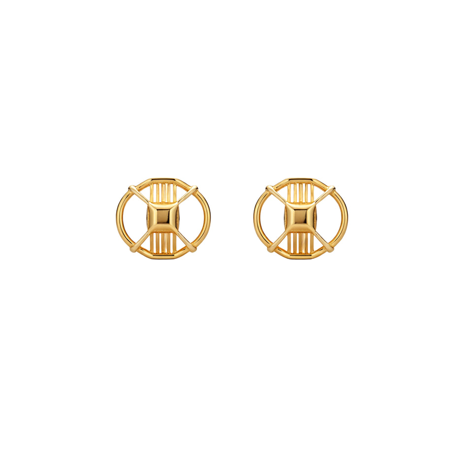 Architectural Grid Gold Earrings