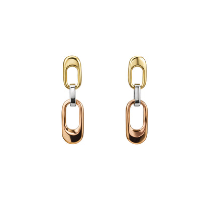 Tri-Tone Link Drop Gold Earrings