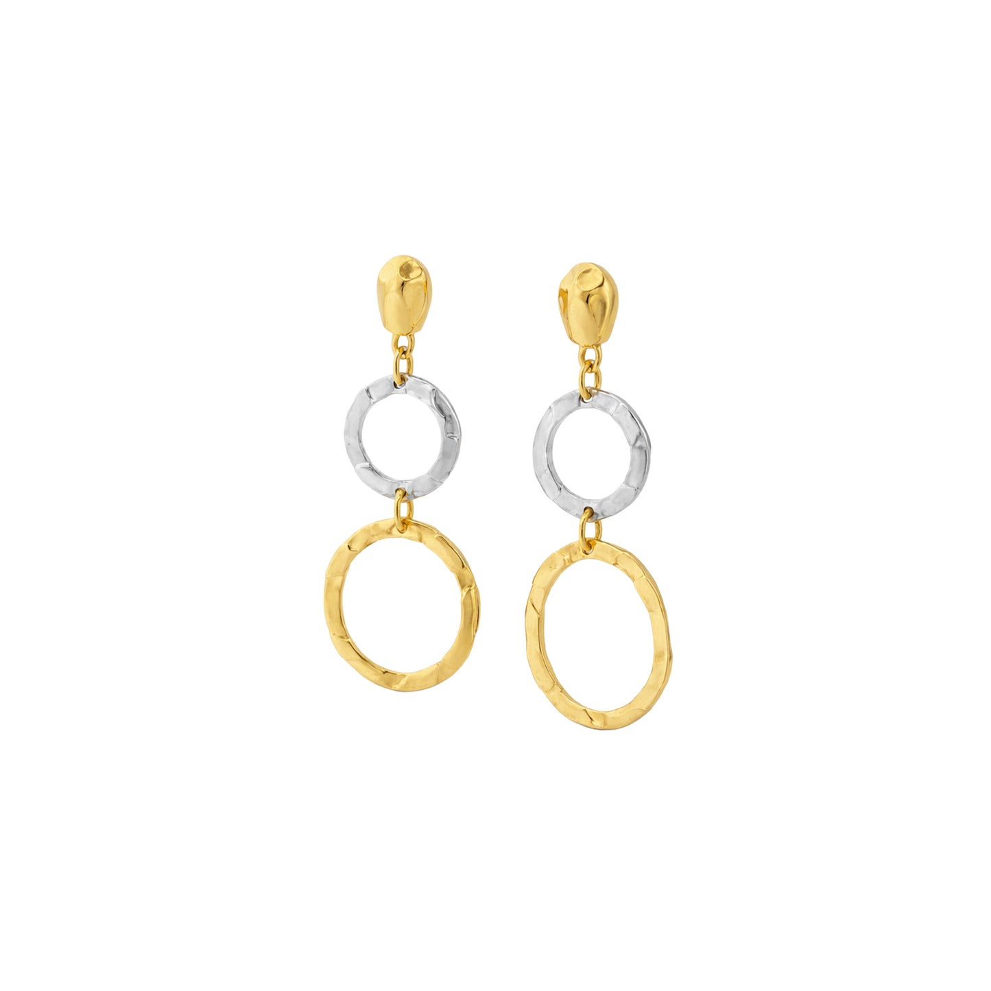 Dual-Tone Textured Hoop Drop Earrings