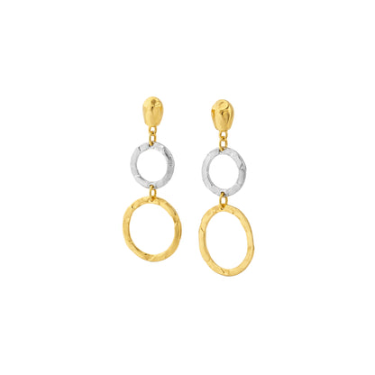 Dual-Tone Textured Hoop Drop Earrings