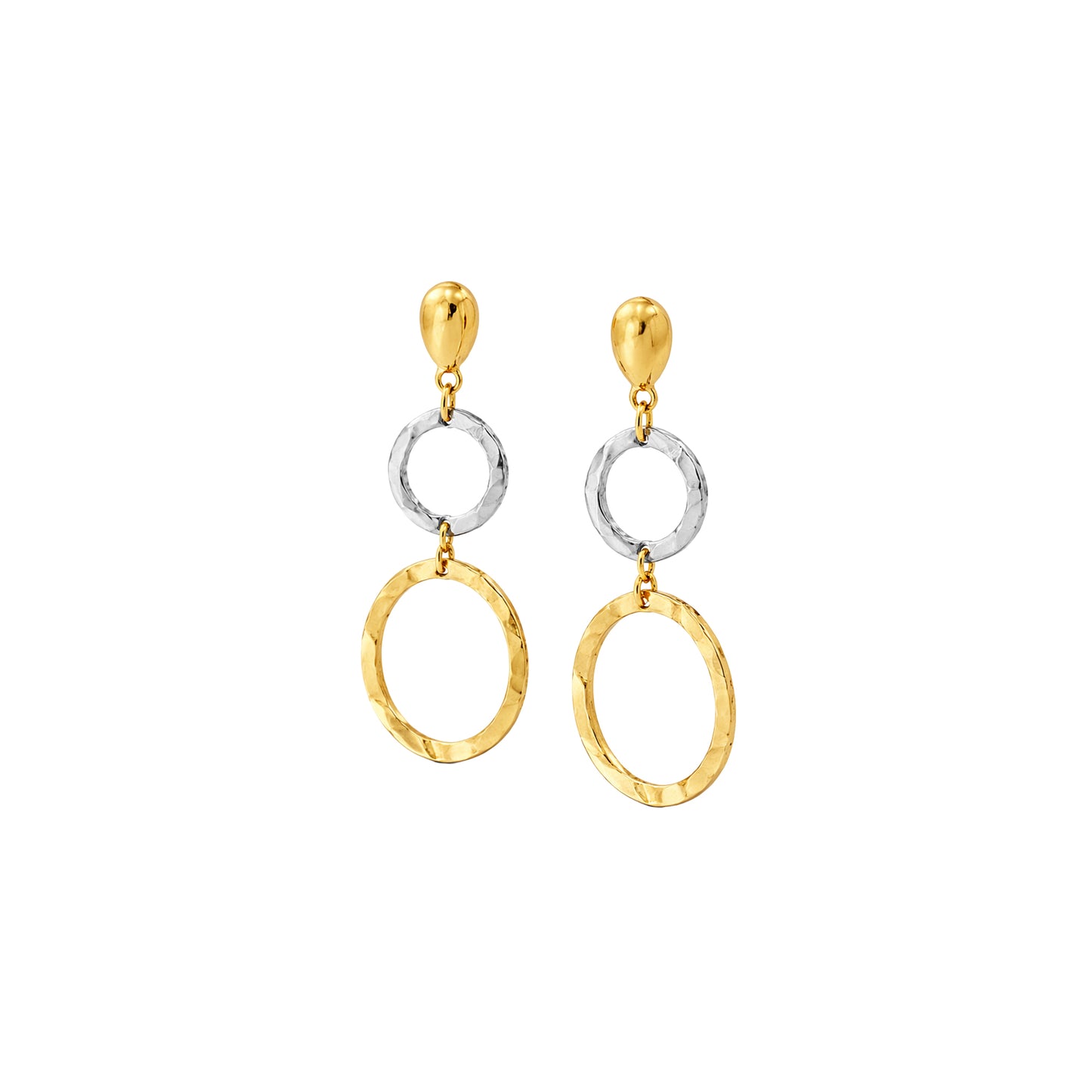 Dual-Tone Textured Hoop Drop Earrings