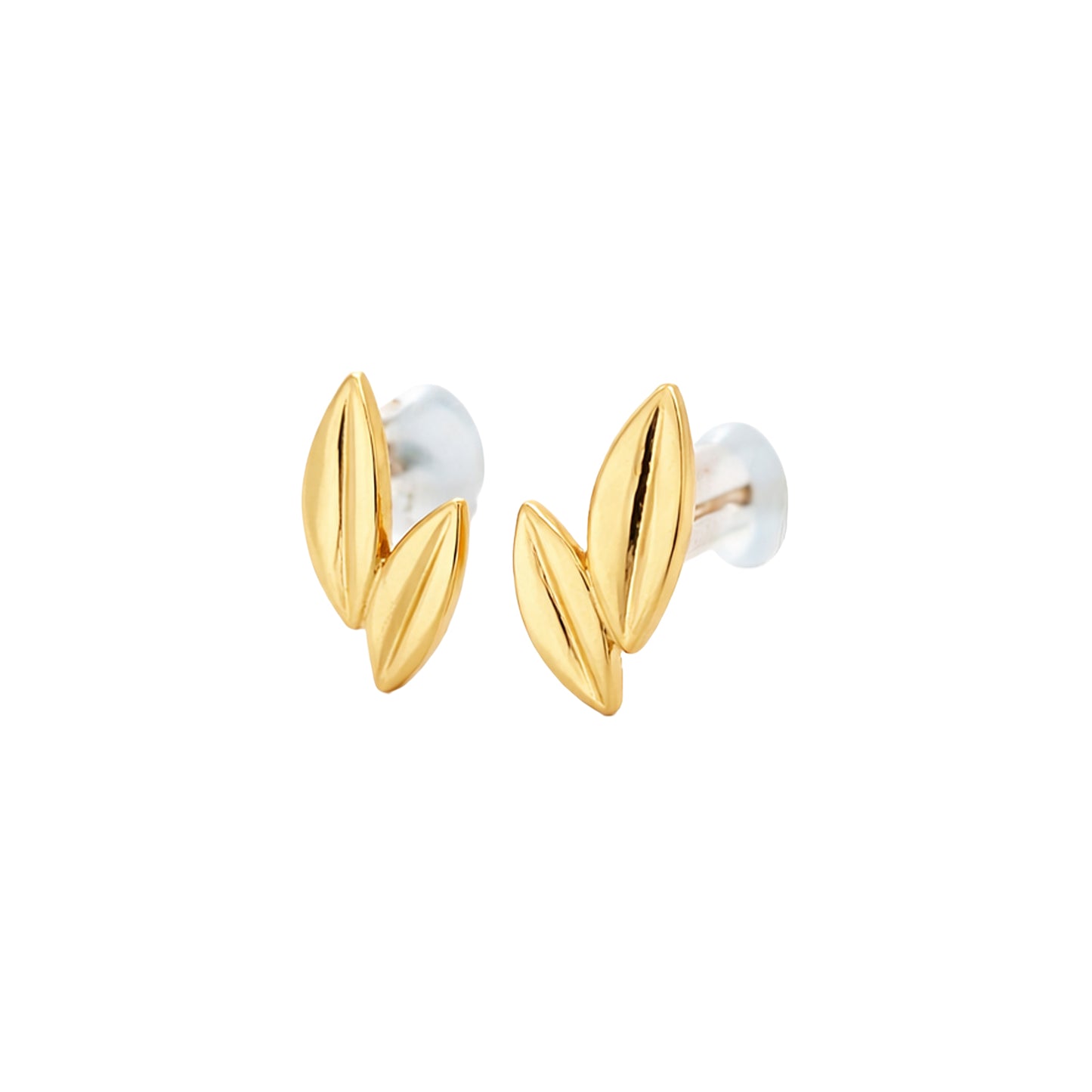 Twin Leaf Gold Stud Earrings