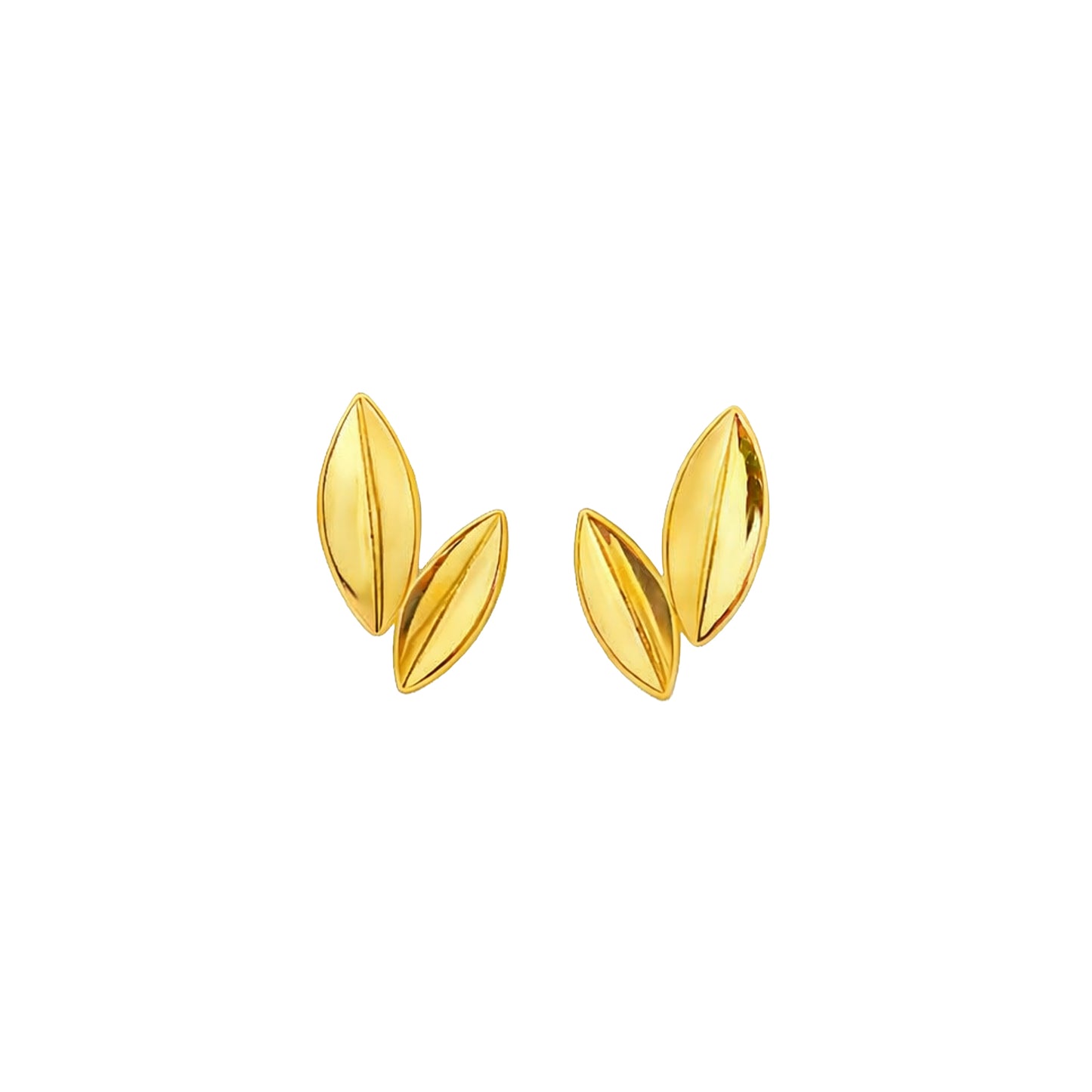 Twin Leaf Gold Stud Earrings