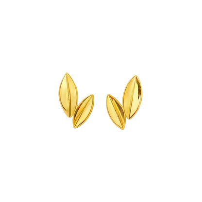 Twin Leaf Gold Stud Earrings
