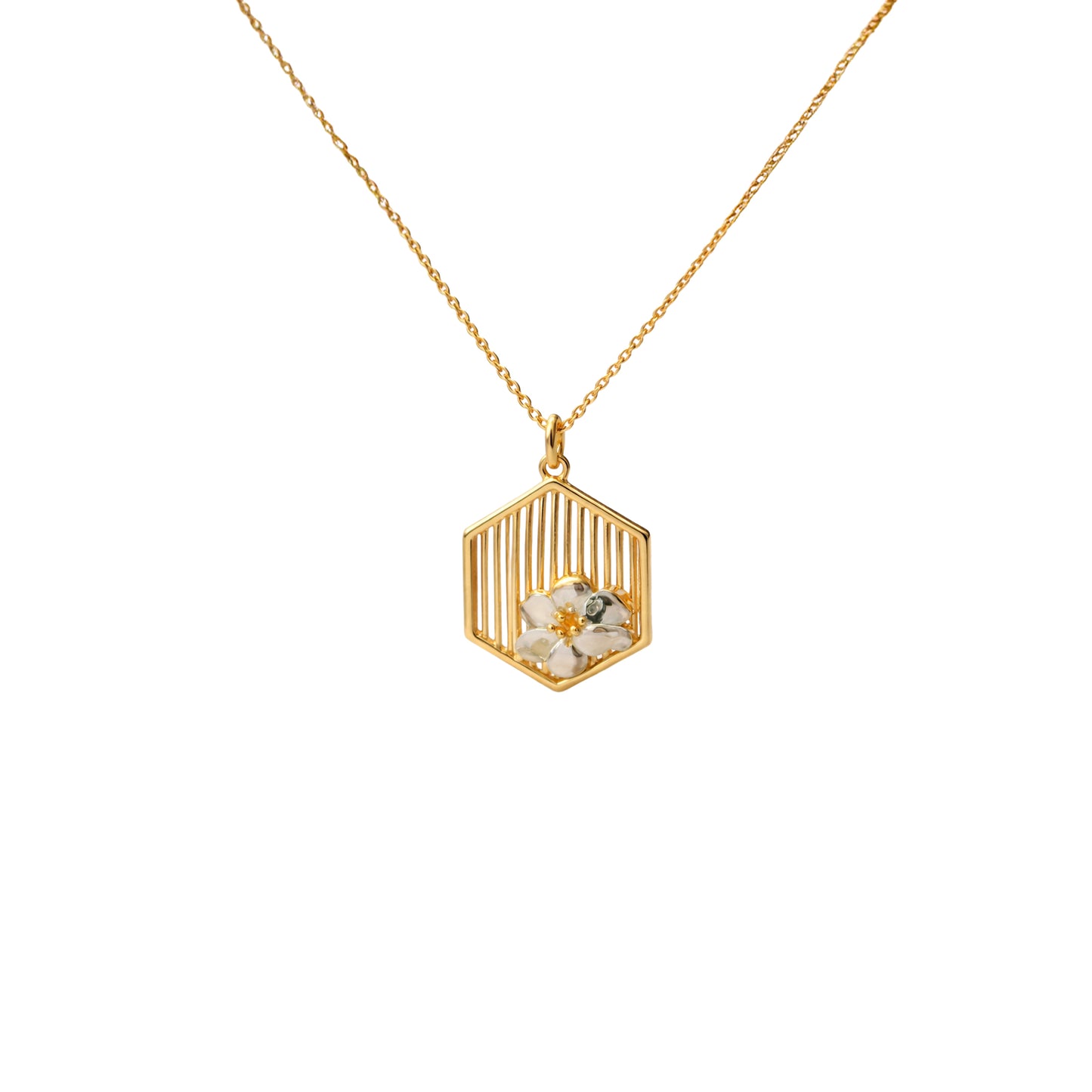 Hexagon Floral Gold Pendant