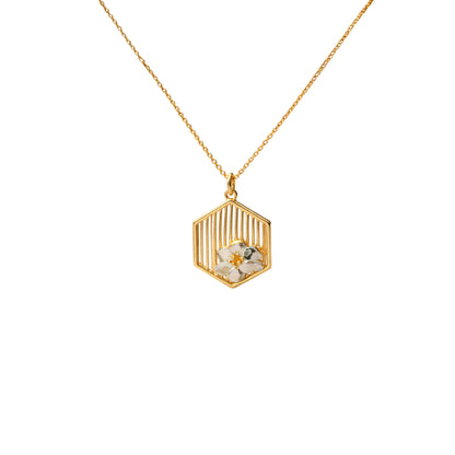 Hexagon Floral Gold Pendant