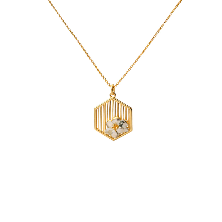 Hexagon Floral Gold Pendant