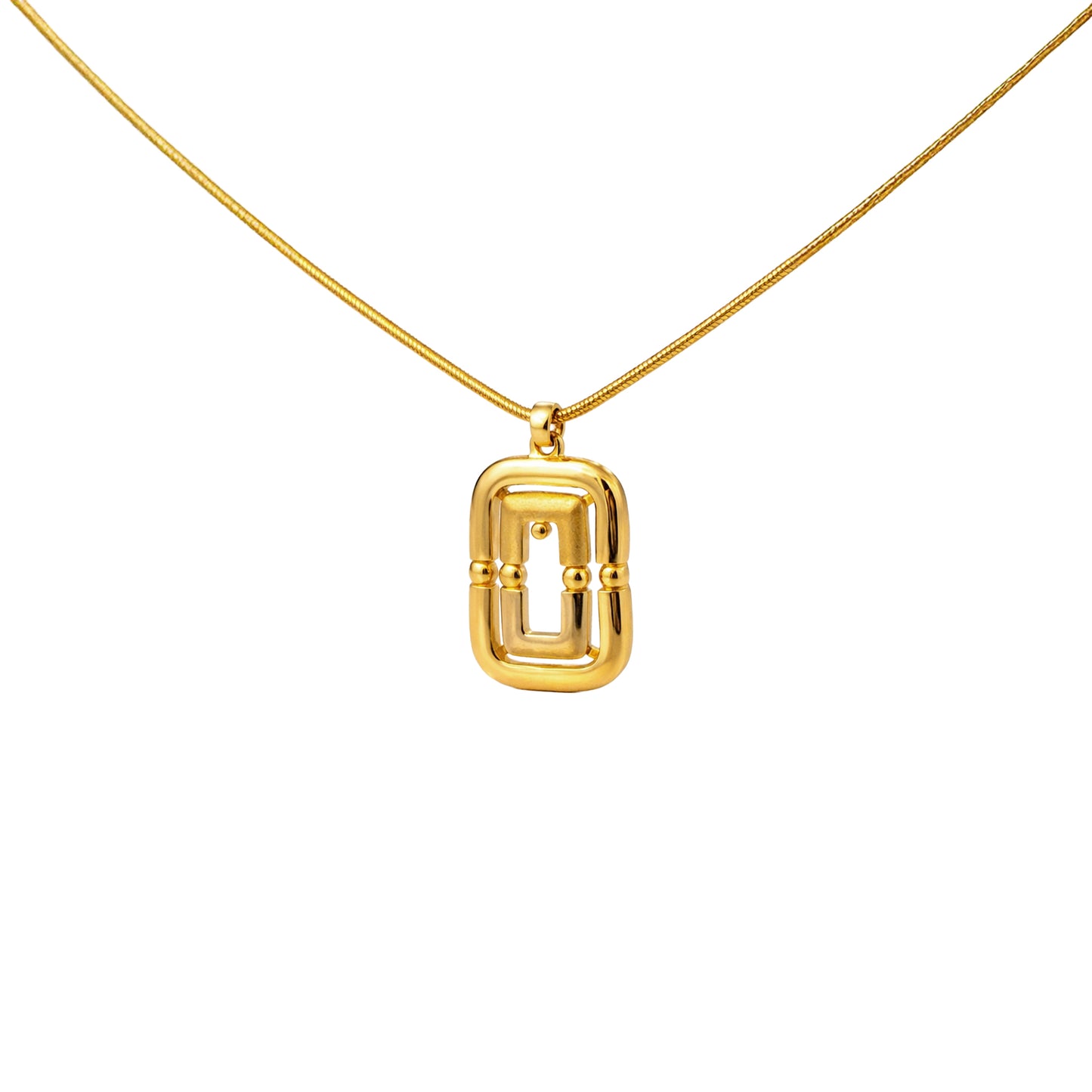 Structured Link Frame Gold Pendant