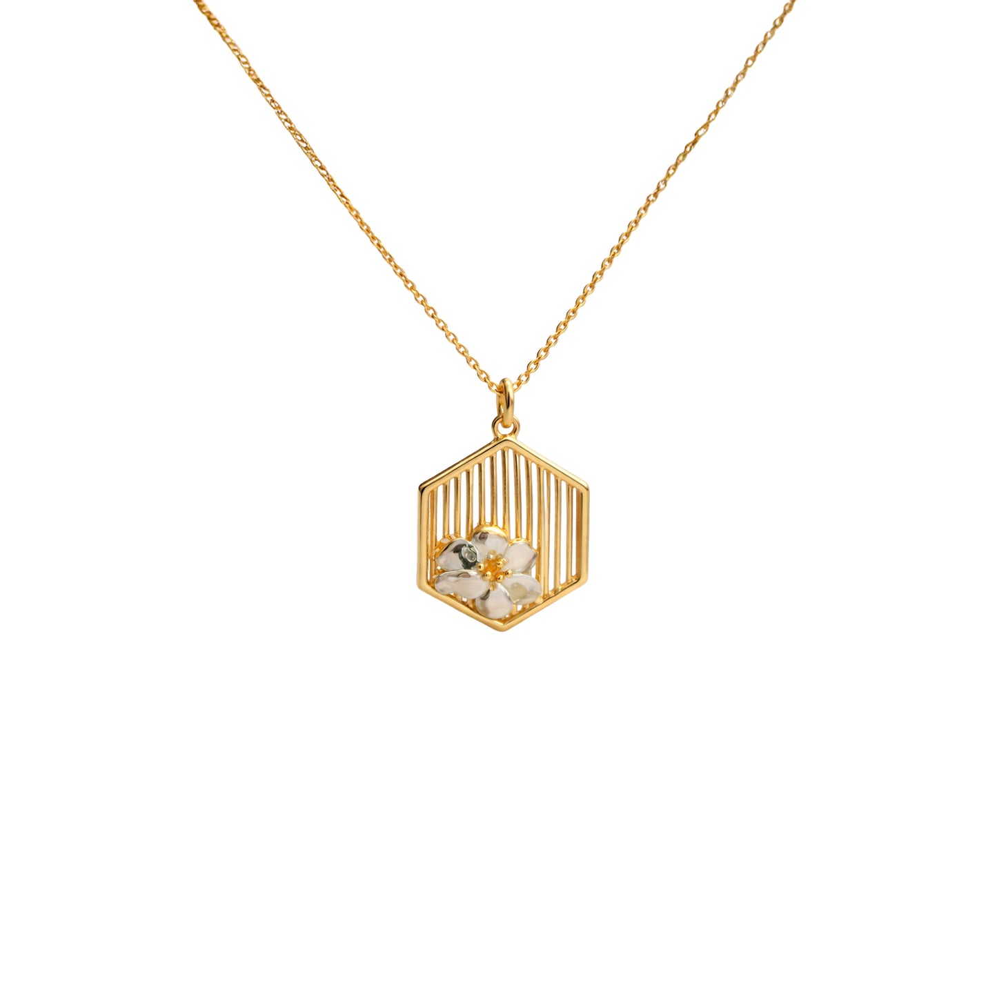 Hexagon Floral Gold Pendant