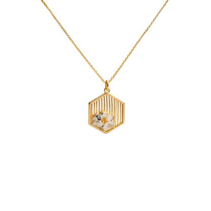 Hexagon Floral Gold Pendant