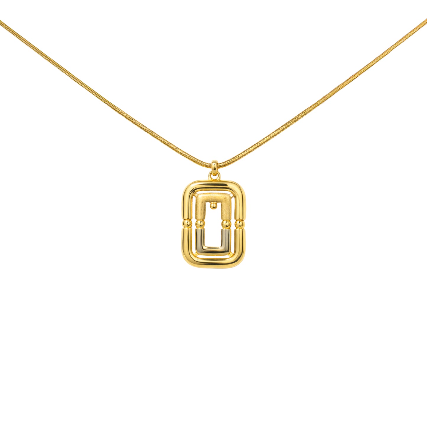Structured Link Frame Gold Pendant