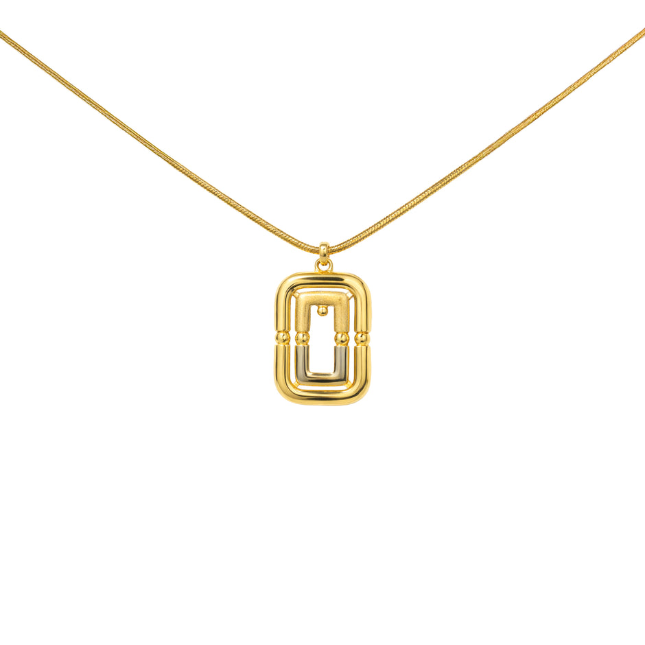 Structured Link Frame Gold Pendant