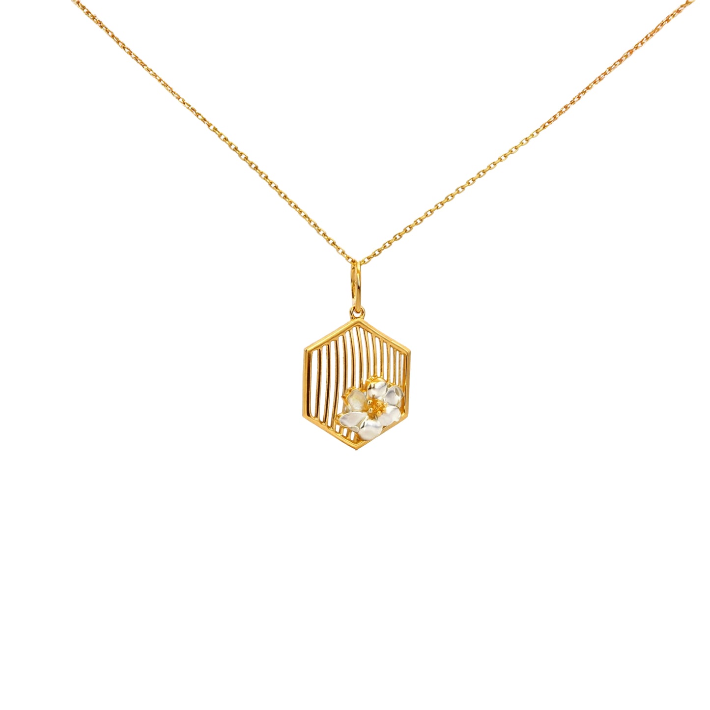 Hexagon Floral Gold Pendant
