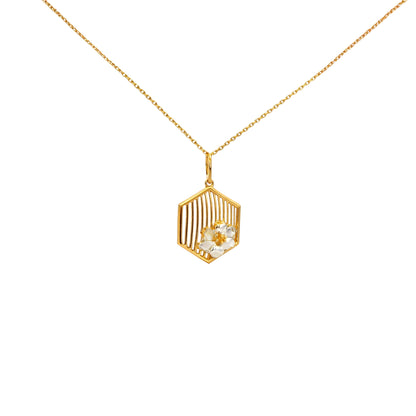 Hexagon Floral Gold Pendant