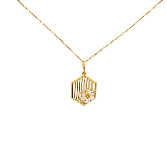 Hexagon Floral Gold Pendant