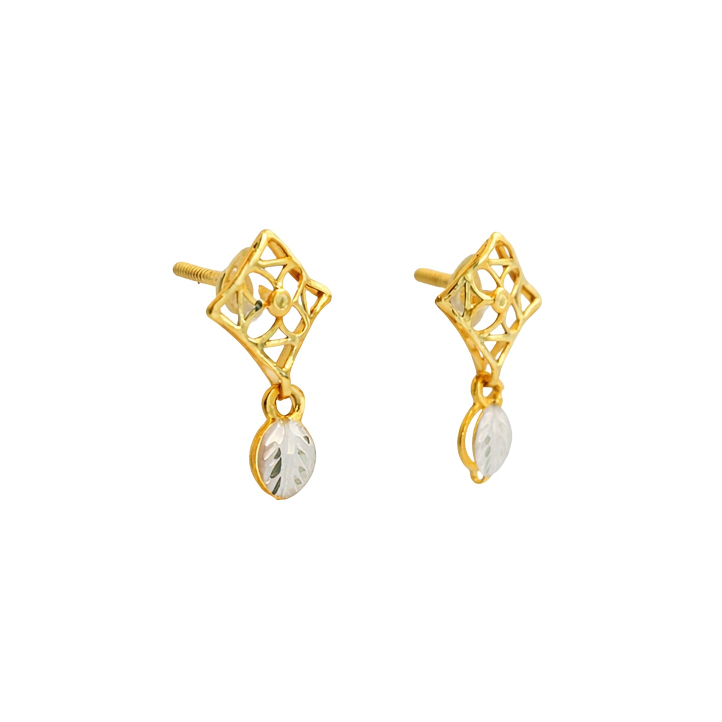 Floral Lattice Drop Gold Earrings