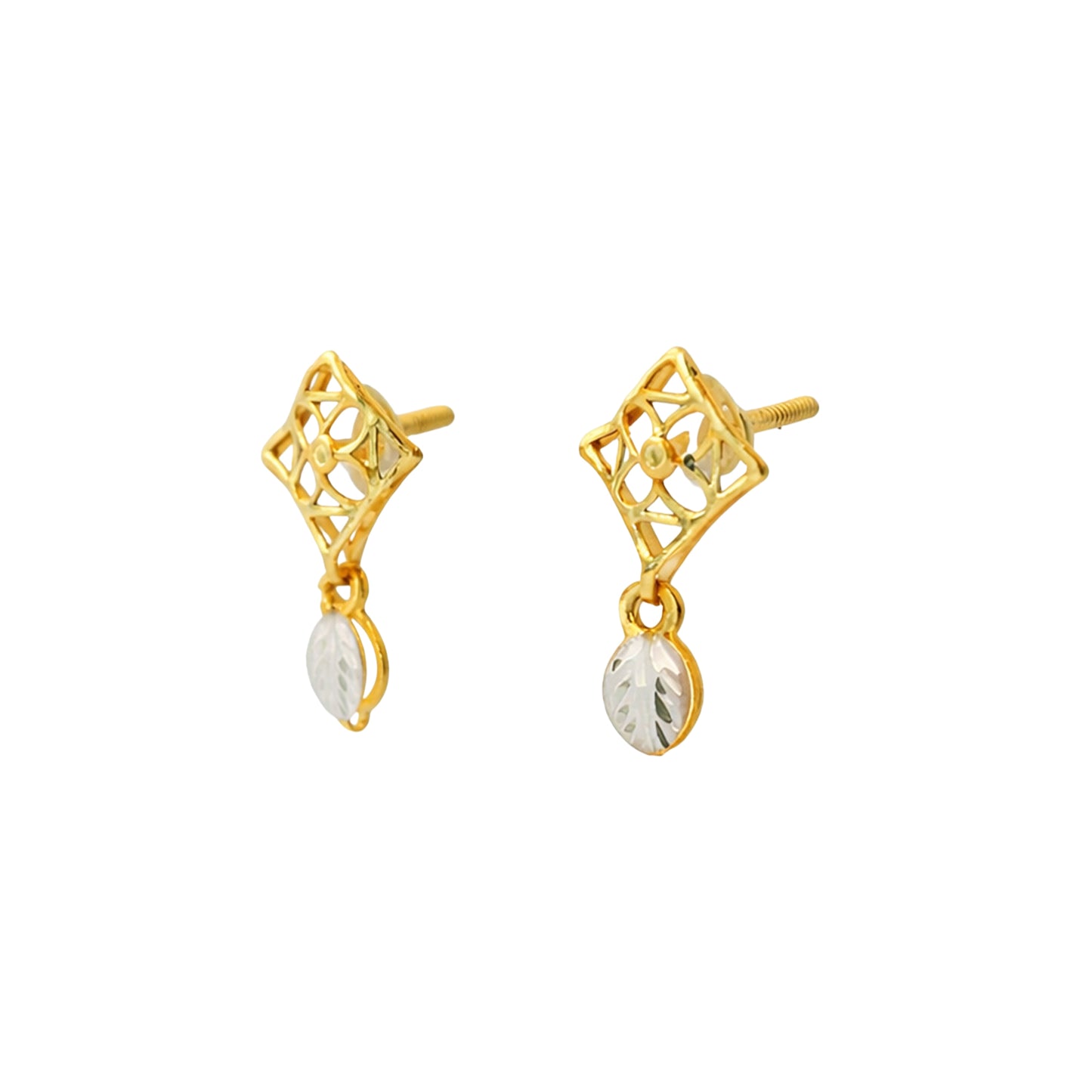 Floral Lattice Drop Gold Earrings