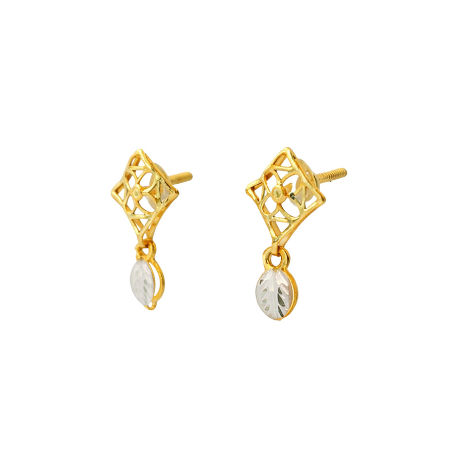 Floral Lattice Drop Gold Earrings